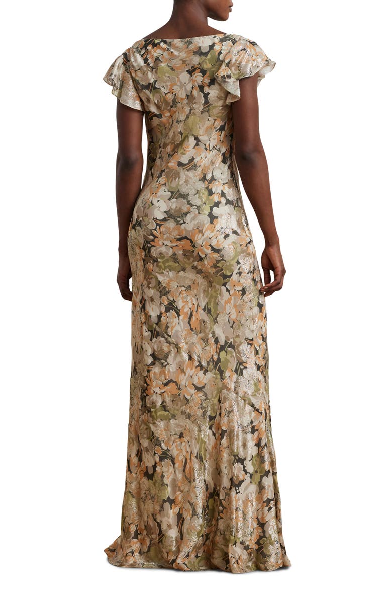 Metallic Floral Jacquard Cowl Neck Gown, Alternate, color, GREEN MULTI