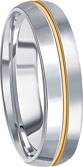Men's Polished Tungsten & Gold Plated Two Tone 6mm Ring Wedding Band