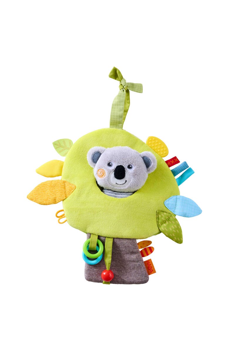 HABA Koala Hanging Toy for Babies, Stroller and Car Seat Toy - Interactive Plush Activity Center with Rattle, Crinkle, Taggies for Babies, Main, color, Yellow Multi