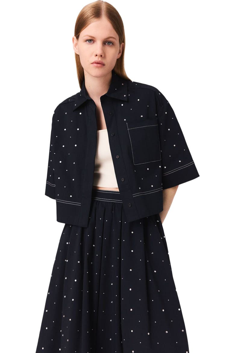 Cropped shirt with studs, Alternate, color, Navy
