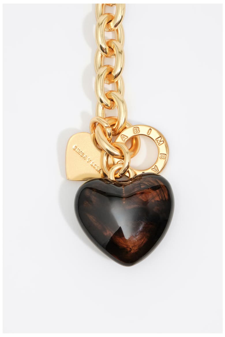 Chain Necklace with Pearl and Resin Heart, Alternate, color, BROWN