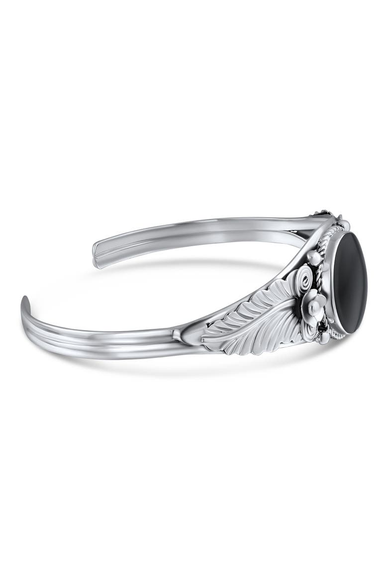 Sterling Silver Garden Blue Simulated Turquoise Cuff Bracelet, Alternate, color, BLACK