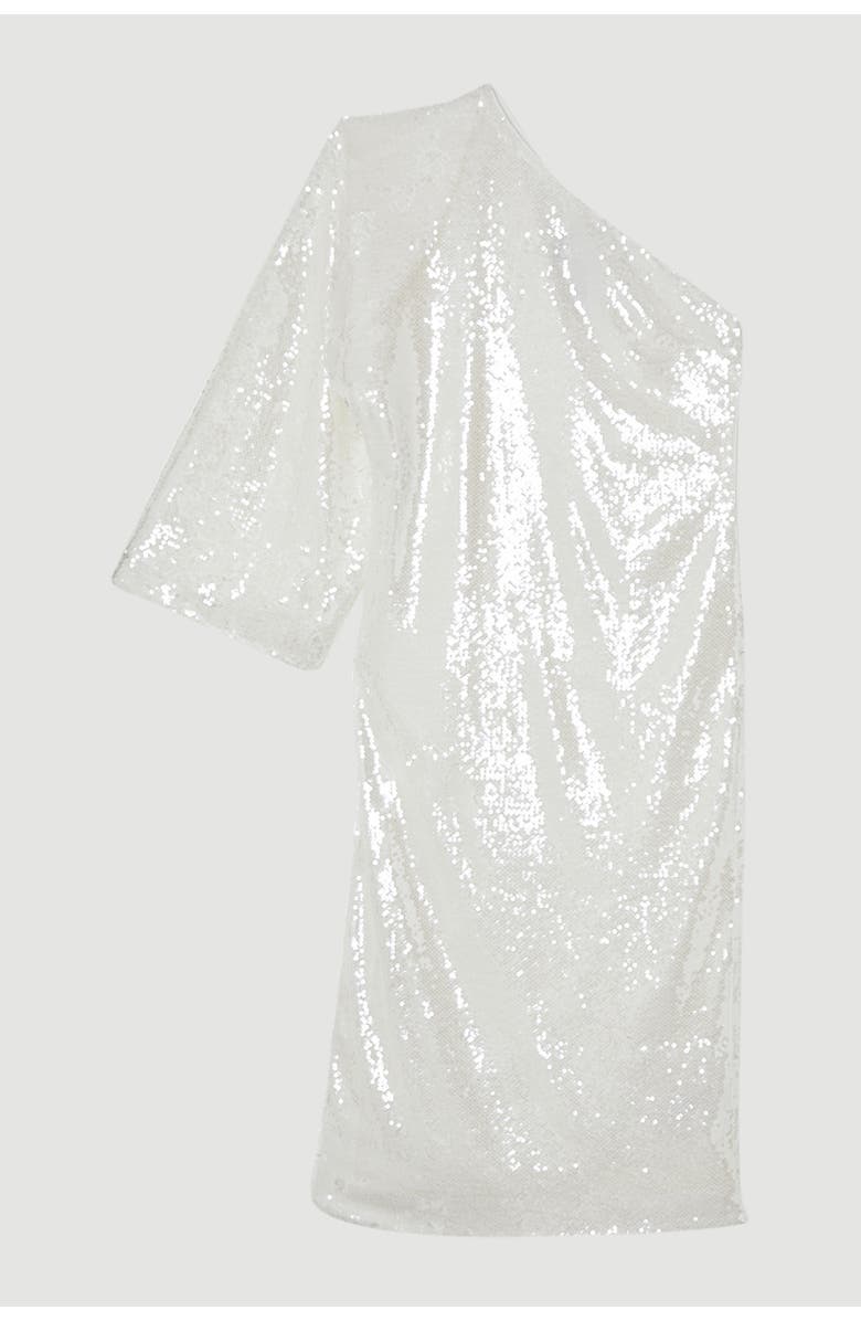 Karen Millen One Shoulder Woven Sequin Dress, Alternate, color, White