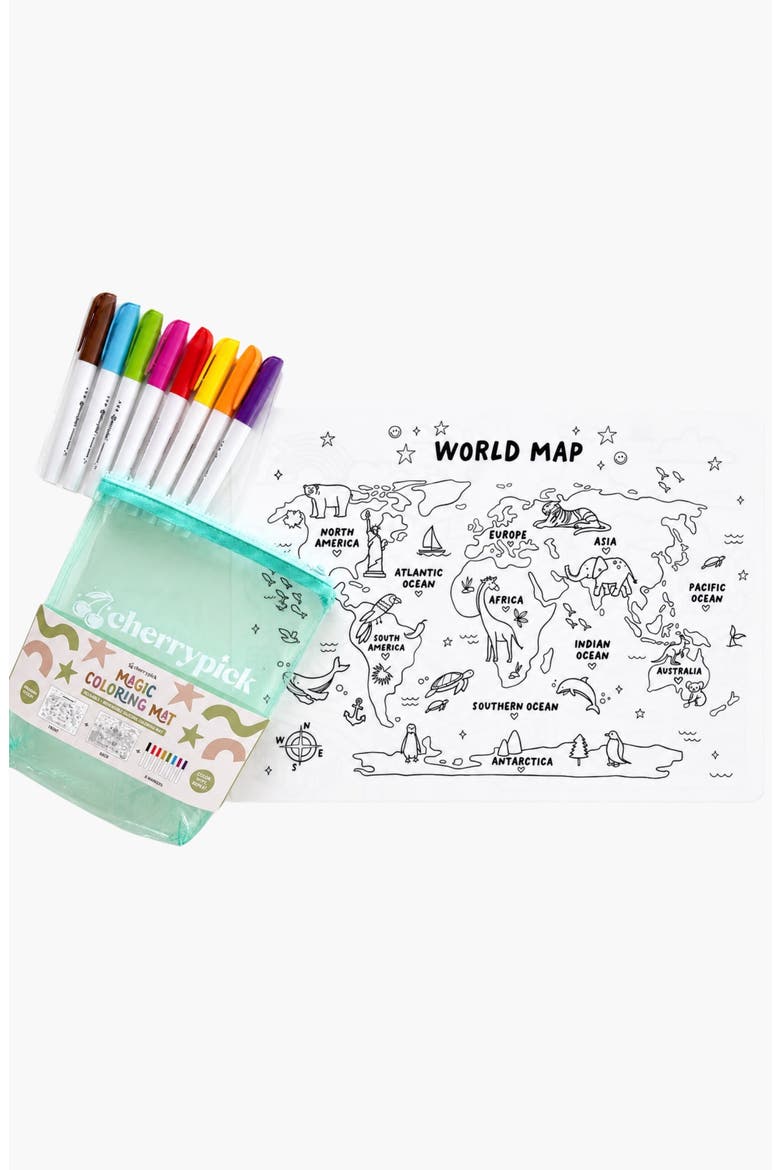 Magic Coloring Mat Silicone Washable and Reversible Coloring Placemat and Markers Set, Main, color, Map / City
