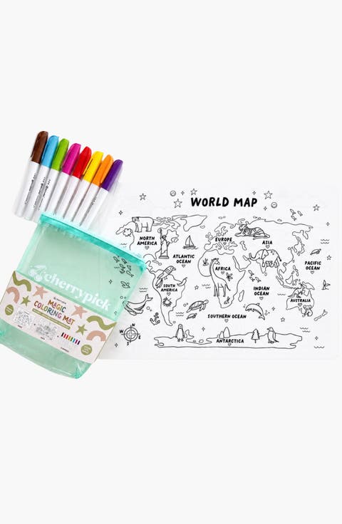 Magic Coloring Mat Silicone Washable and Reversible Coloring Placemat and Markers Set