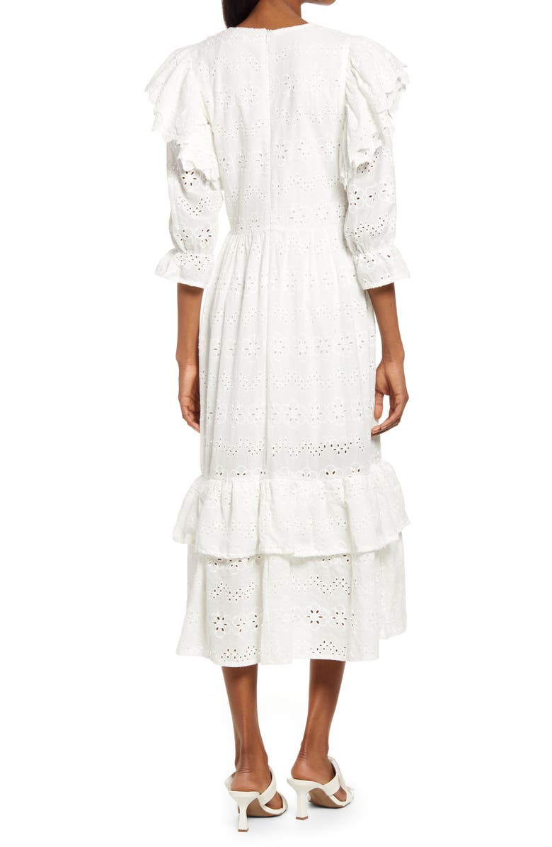 Amy Lynn Puff Sleeve Cotton Eyelet Midi Dress, Alternate, color, 