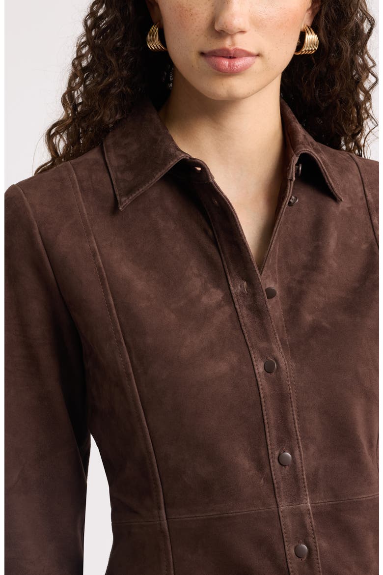 Waisted Suede Shirt, Alternate, color, BROWN COFFEE