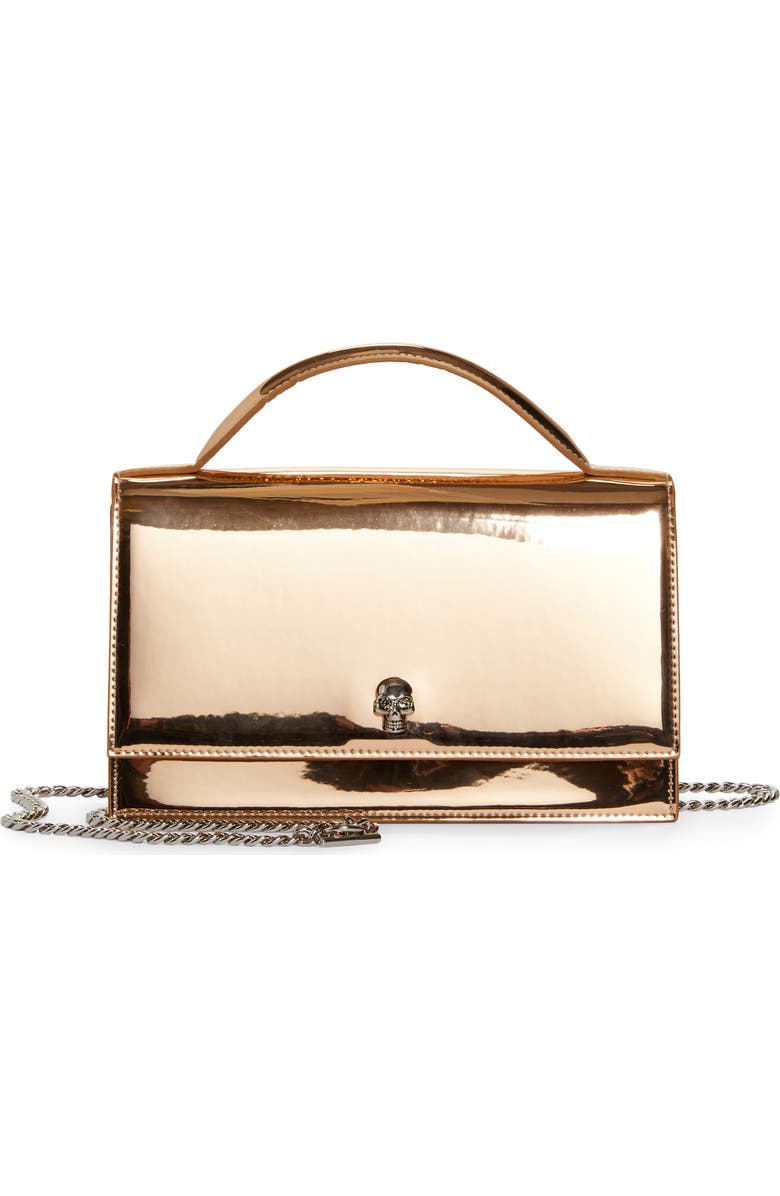 McQueen Medium Skull Metallic Faux Leather Handbag, Main, color,