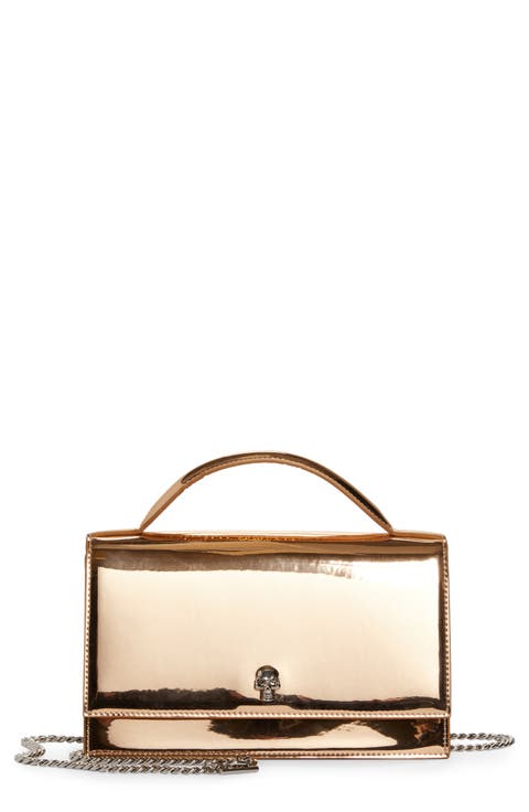 Medium Skull Metallic Faux Leather Handbag