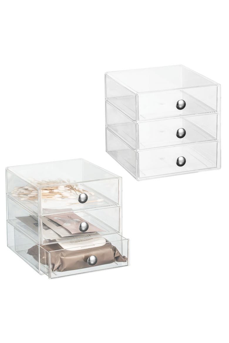 Stackable 3-Drawer Vanity Makeup Organizer - Set of 2 Clear, Main, color, Clear