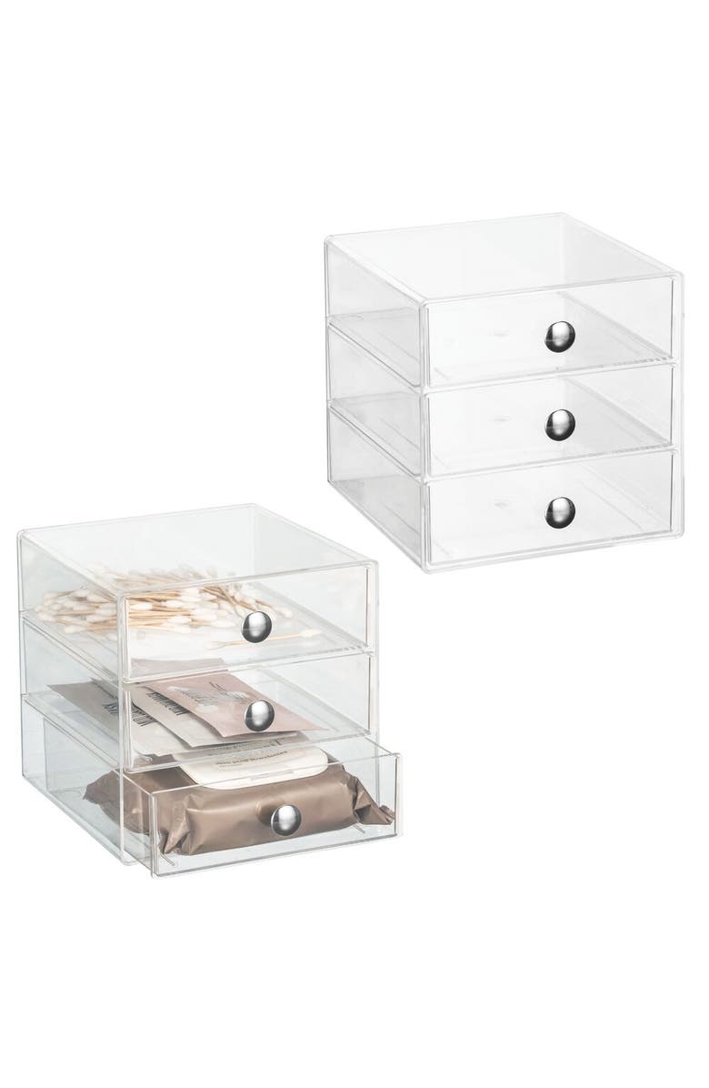 iDesign Stackable 3-Drawer Vanity Makeup Organizer - Set of 2 Clear, Main, color, Clear