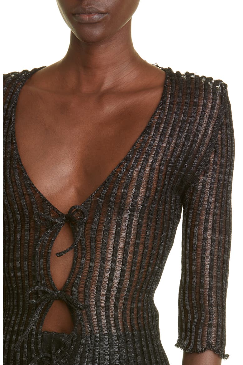 Patricia Ladder Stitch Cotton Blend Cardigan, Alternate, color, BLACK