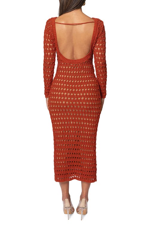 Jluxlabel Serene Wonders Open Stitch Long Sleeve Dress In Red