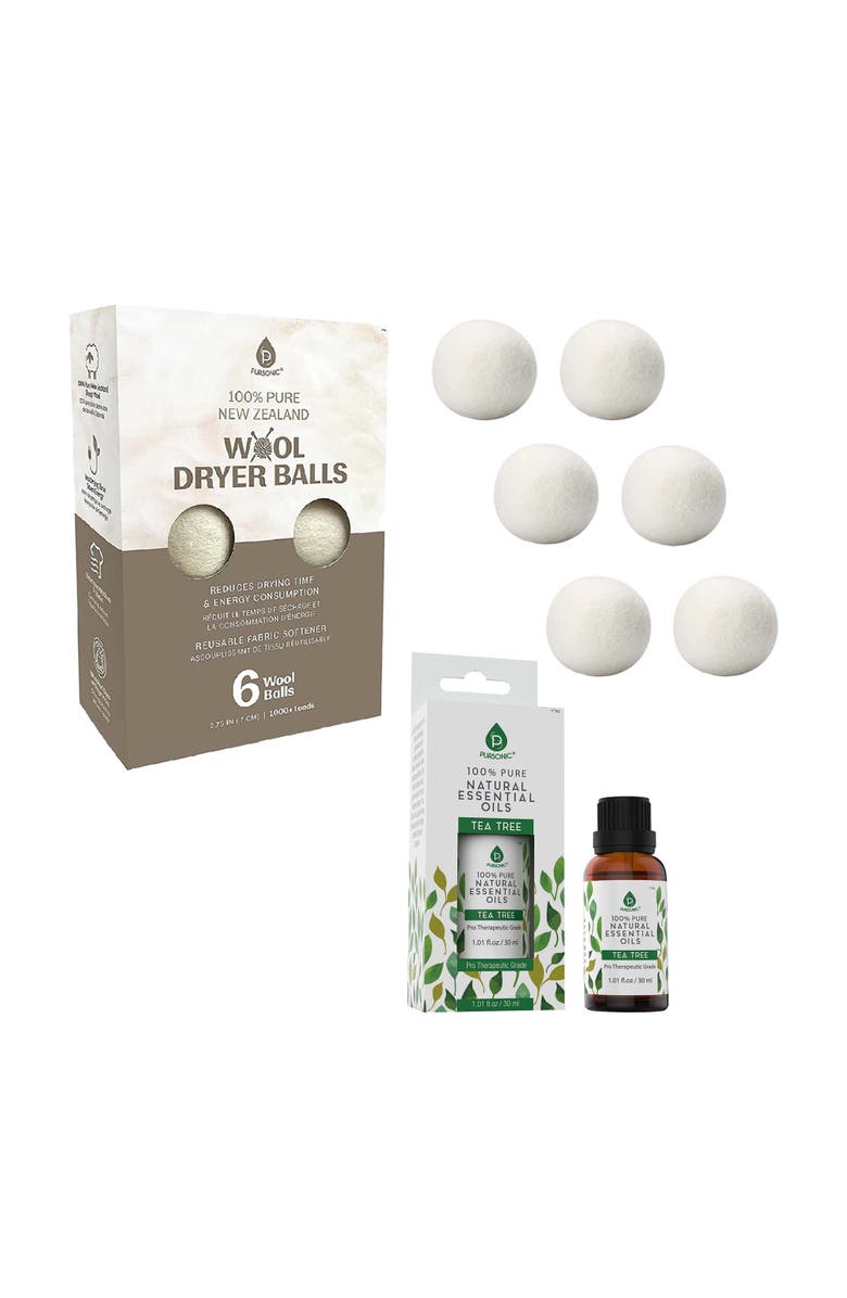 PURSONIC Laundry Care Bundle Wool Dryer Balls & Essential Oil Set, Main, color, Tea Tree