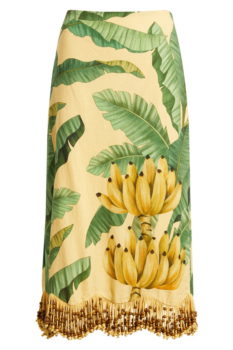 Botanical Fruit Print Beaded Fringe Midi Skirt, Alternate, color, FRUIT LEAVES BANANA