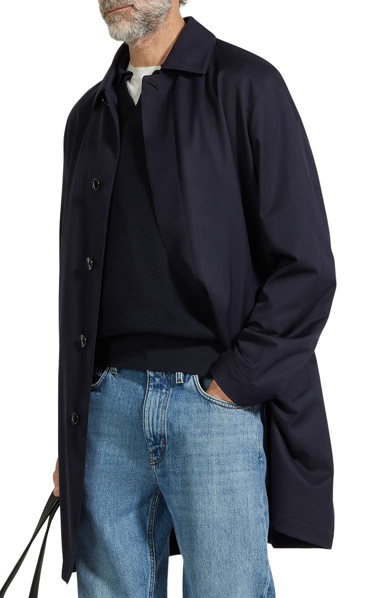 ZEGNA Twill Overcoat, Main, color, Nvy Solid