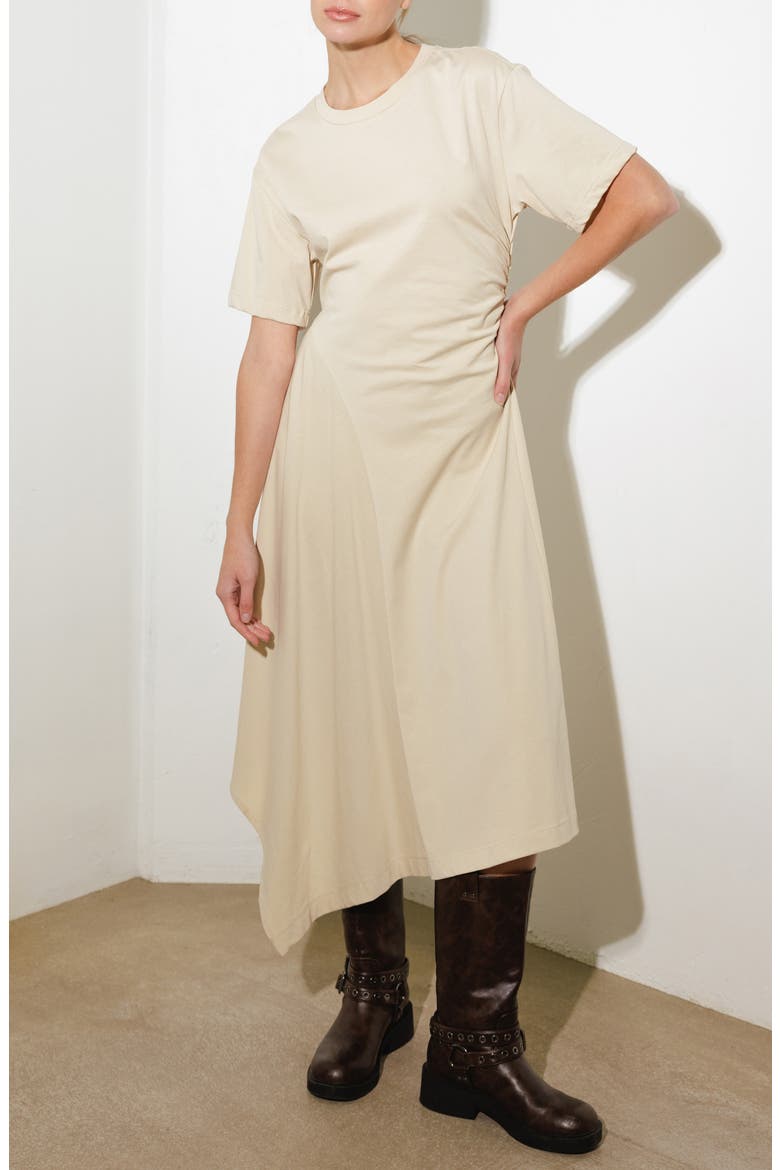 Cotton Blend Asymmetric Hem T-Shirt Dress, Alternate, color, ECRU