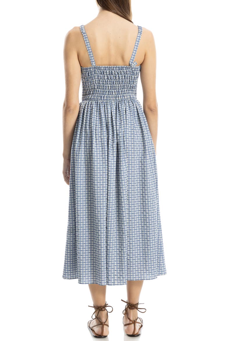 Plaid Dobby Fit & Flare Midi Sundress, Alternate, color, BLUE/ CREAM CHECK