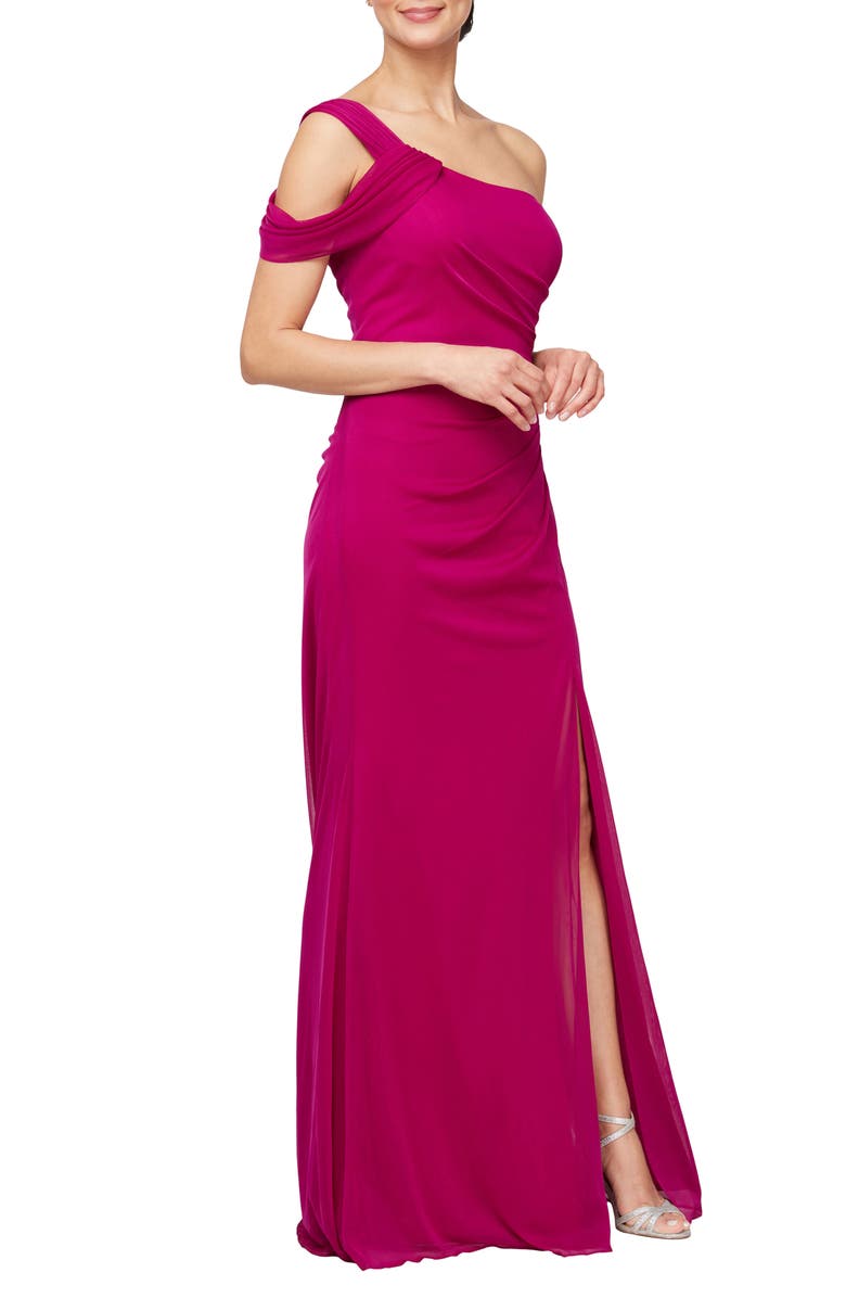 Alex Evenings One-Shoulder A-Line Gown, Main, color,