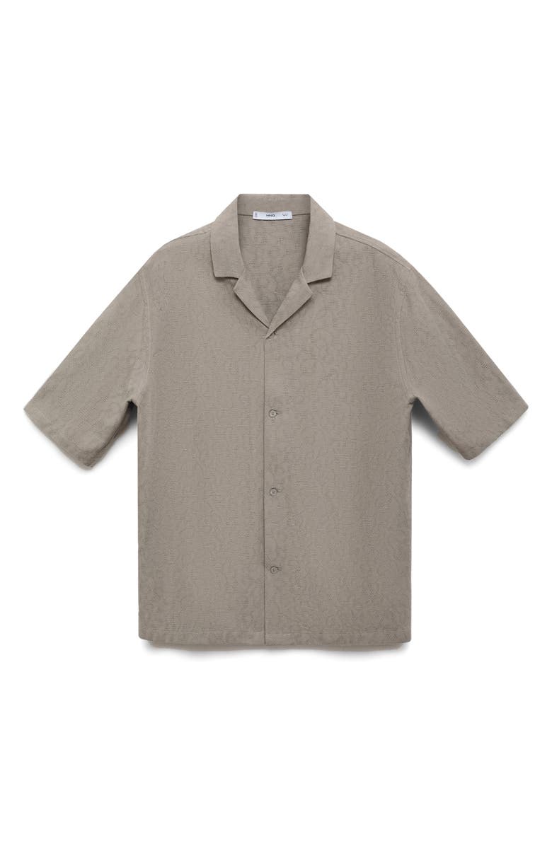 MANGO Embroidered Cotton Camp Shirt, Alternate, color, Khaki