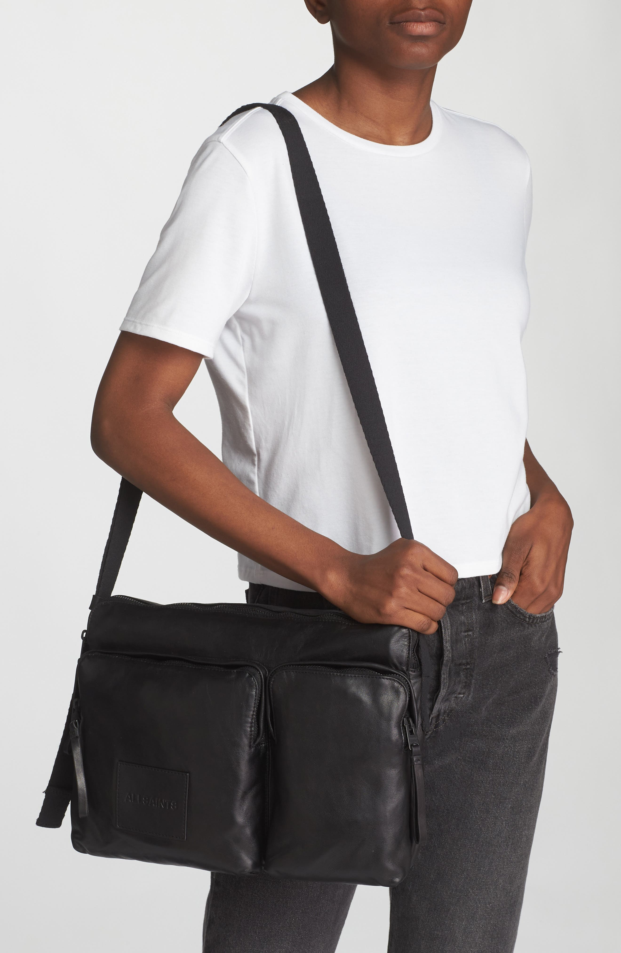 AllSaints Steppe Leather Messenger Bag, Alternate, color, 