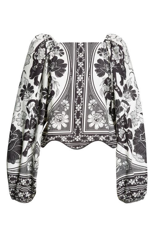 FARM RIO FARM RIO PLACED FLORAL PRINT LONG SLEEVE COTTON TOP