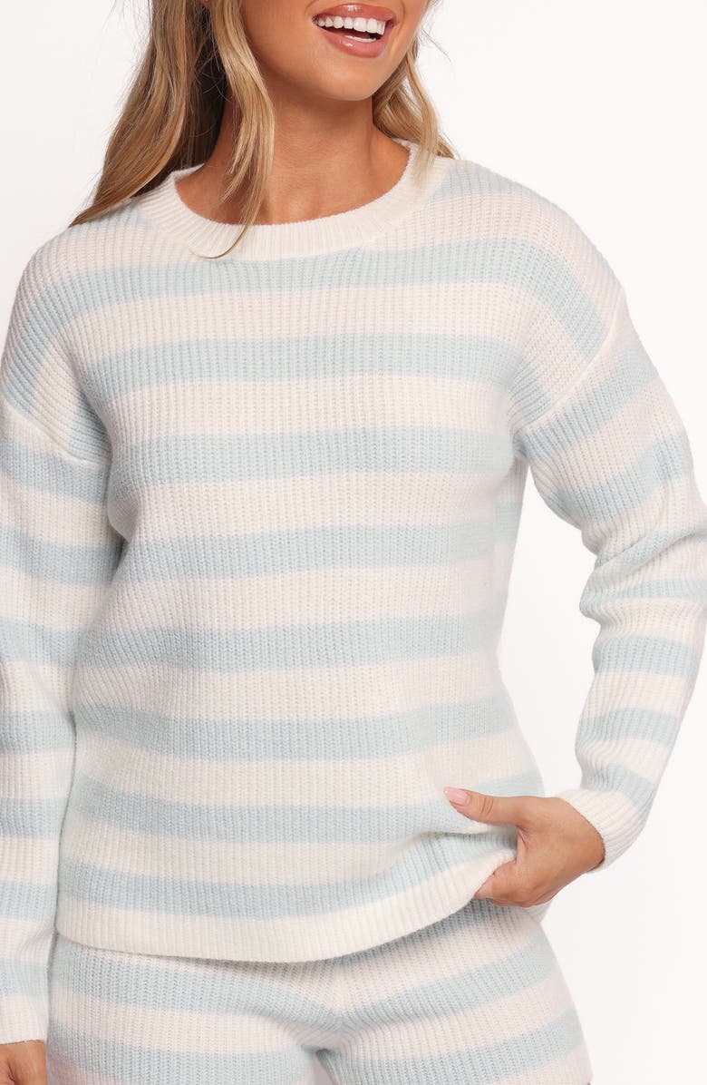 Petal & Pup Ciaran Stripe Sweater & Knit Shorts, Alternate, color, Cream Blue