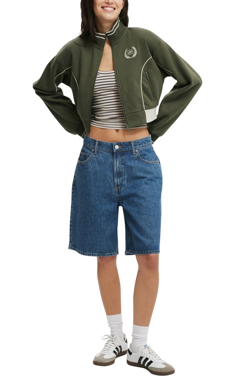 Cotton On Cropped Track Jacket, Alternate, color, Co Crest / Dark Olive