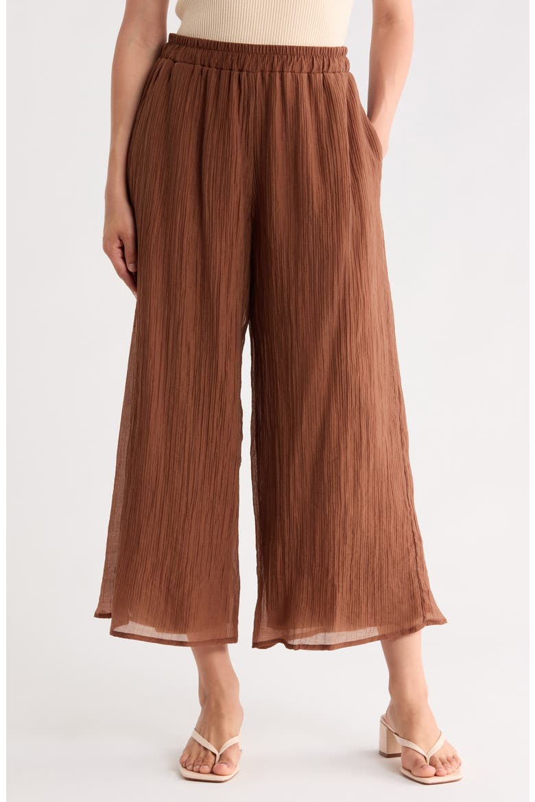 Plissé Pleats Pull-On Wide Leg Pants, Main, color, CAFE