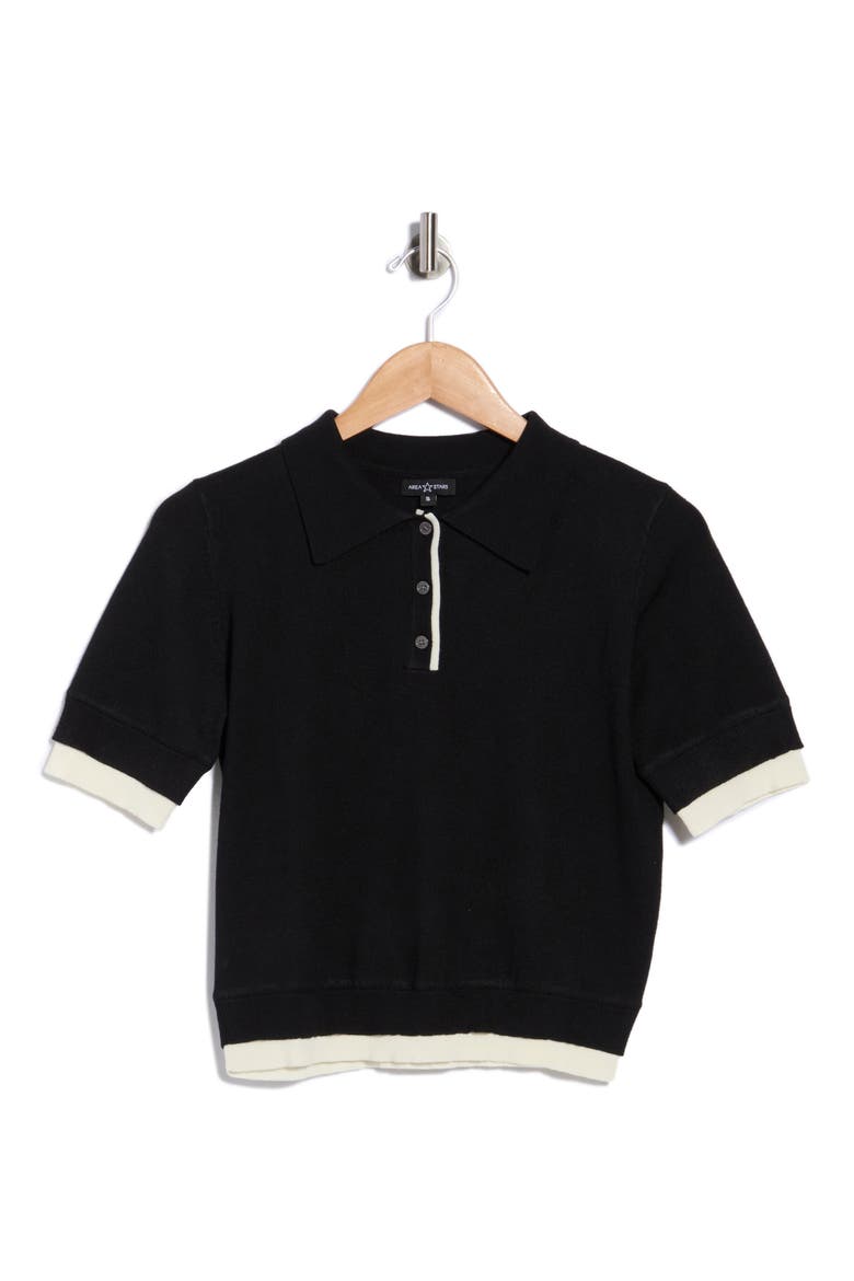 Contrast Trim Knit Polo, Alternate, color, BLACK IVORY