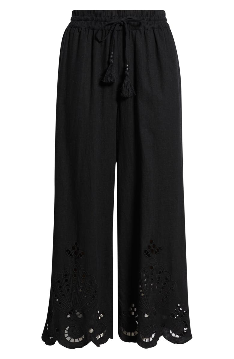 Treasure & Bond Cutwork Hem Linen Blend Pull-On Pants, Main, color, Black