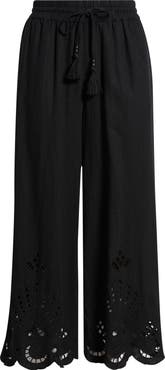 Treasure & Bond Cutwork Hem Linen Blend Pull-On Pants