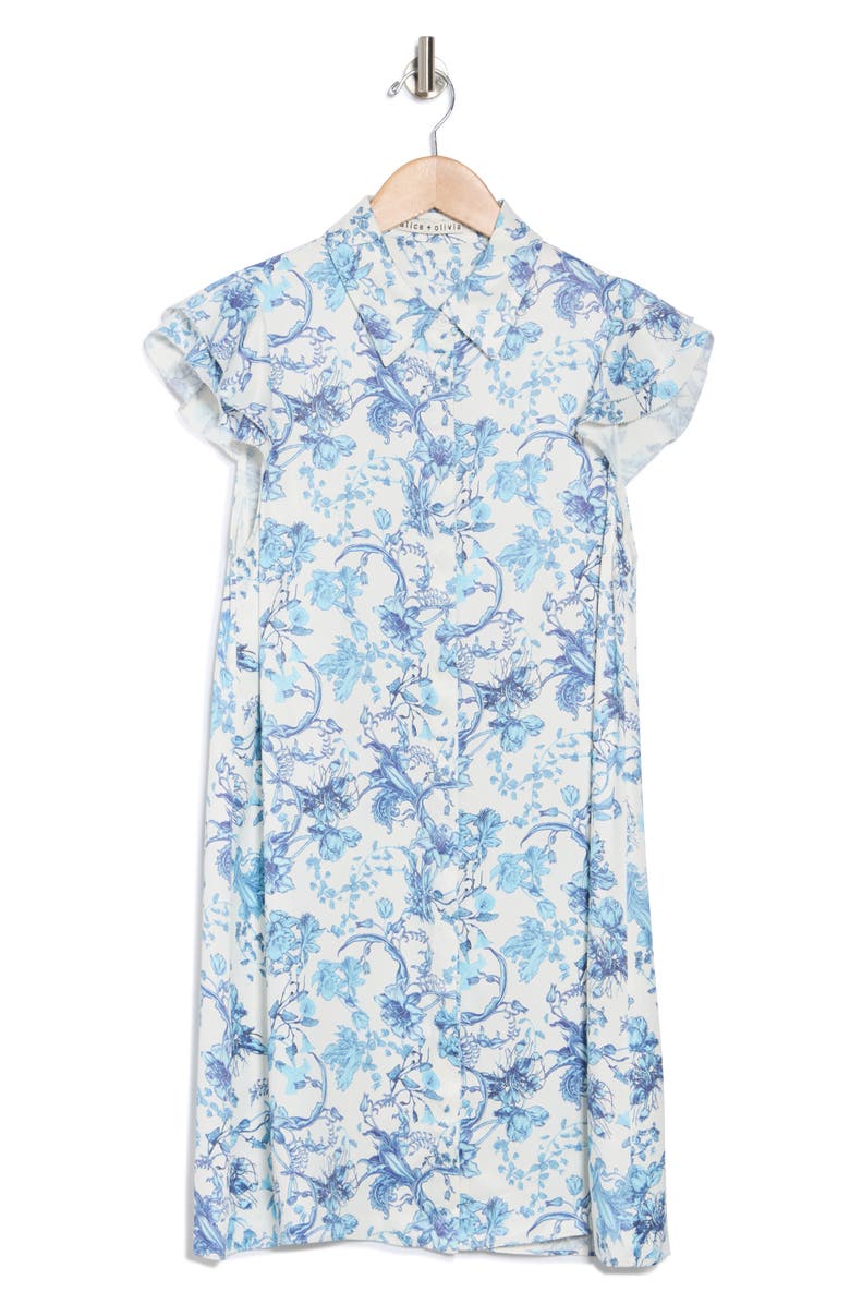 Alice + Olivia Jem Ruffle Sleeve Shirtdress, Alternate, color, Je L Ador