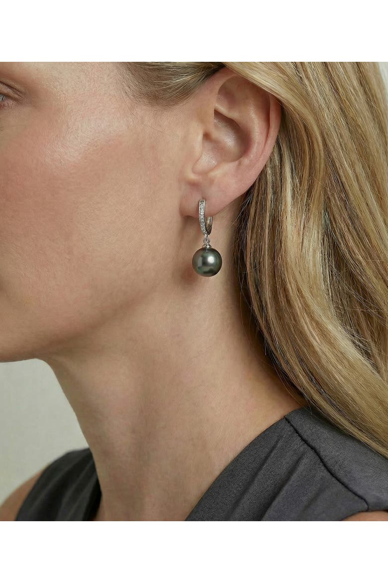 Tahitian South Sea Pearl & Diamond Kim Earrings, Alternate, color, White Gold