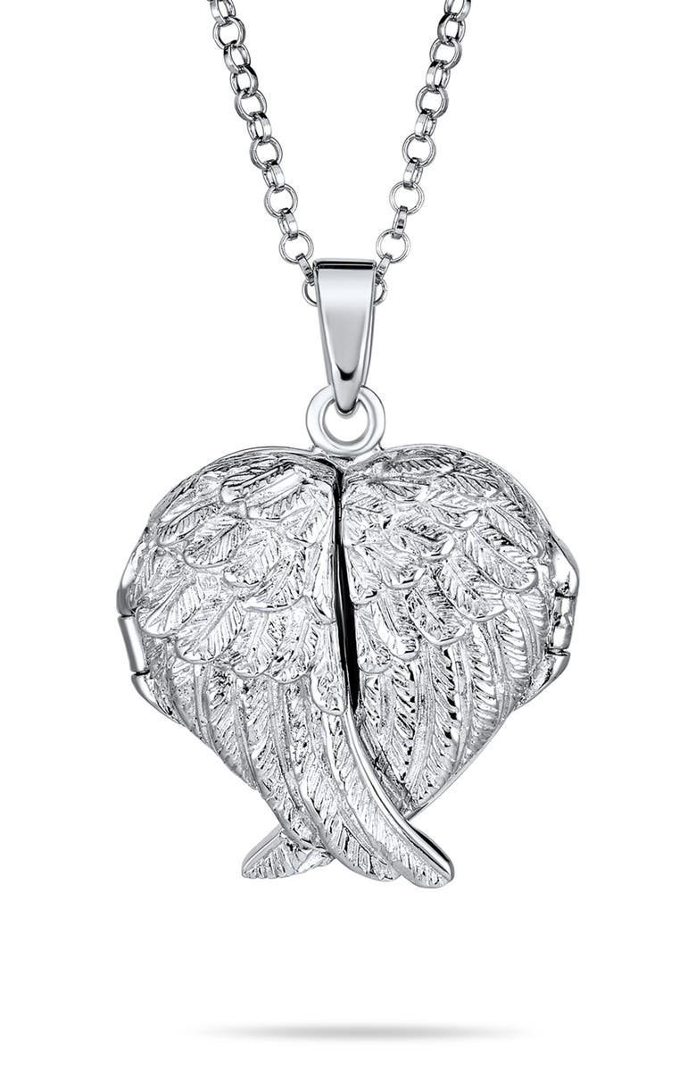 BLING JEWELRY Guardian Angel Wing Necklace, Main, color, Dark Silver