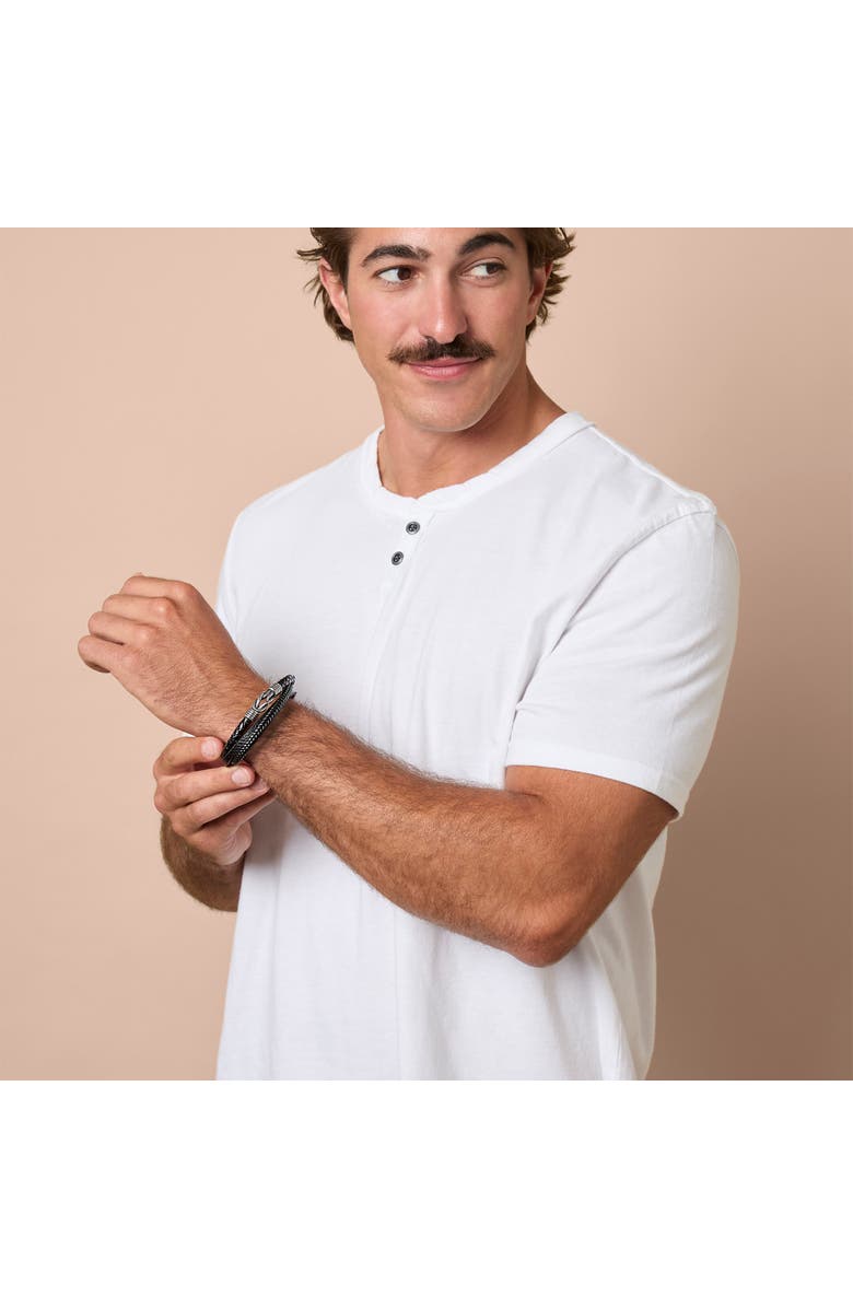 Lucky Brand Knot 3-Row Super-fiber Leather Bracelet, Alternate, color, Black, Silver