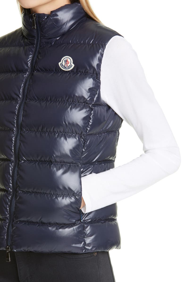 Moncler Ghany Short Shiny Nylon Down Vest, Alternate, color,