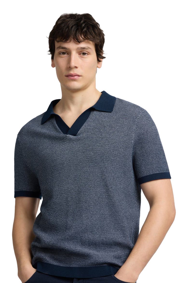Textured Cotton Johnny Collar Polo, Alternate, color, Midnight/White