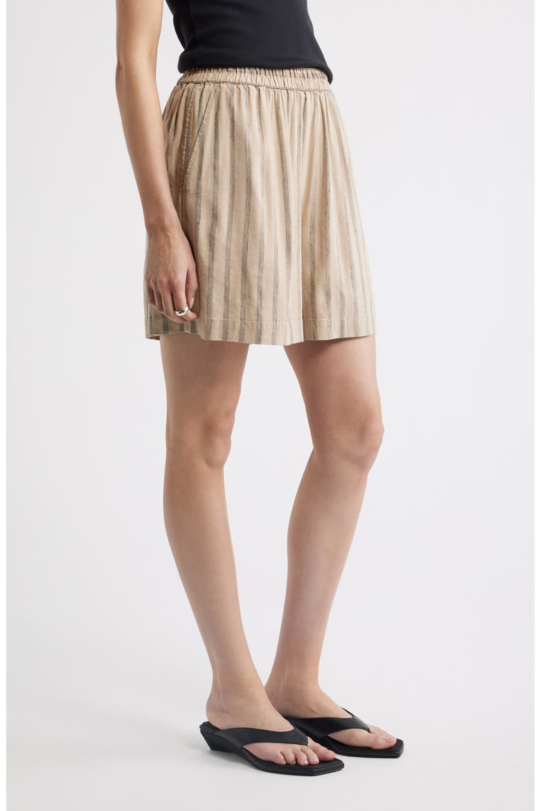 Pull-On Linen Blend Shorts, Alternate, color, TAN- BLACK SONJAY STRIPE