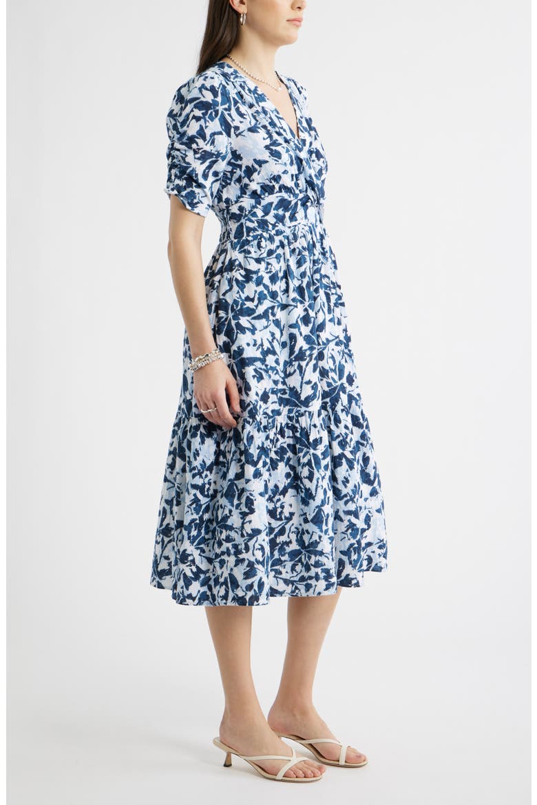 Twist Detail Gauze Midi Dress, Alternate, color, NAVY- WHITE BRUSHED BLOOMS