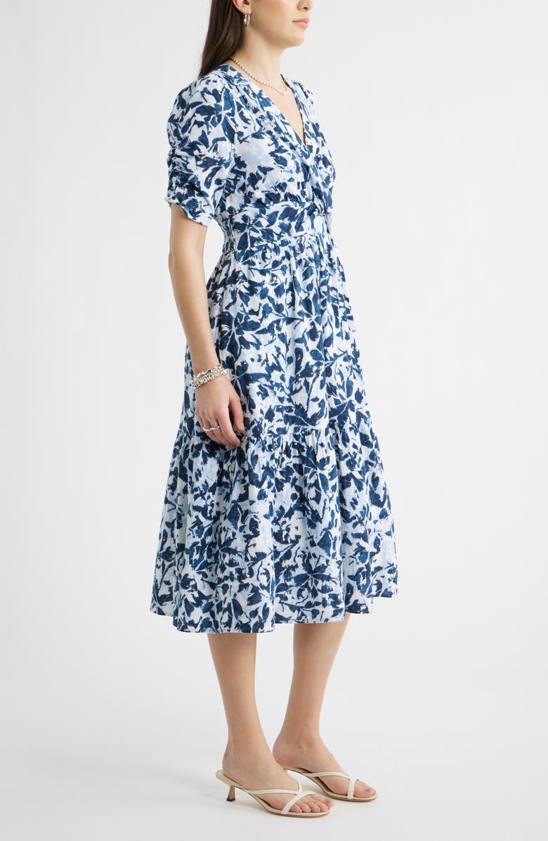 Caslon<sup>®</sup> Twist Detail Gauze Midi Dress, Alternate, color, Navy- White Brushed Blooms