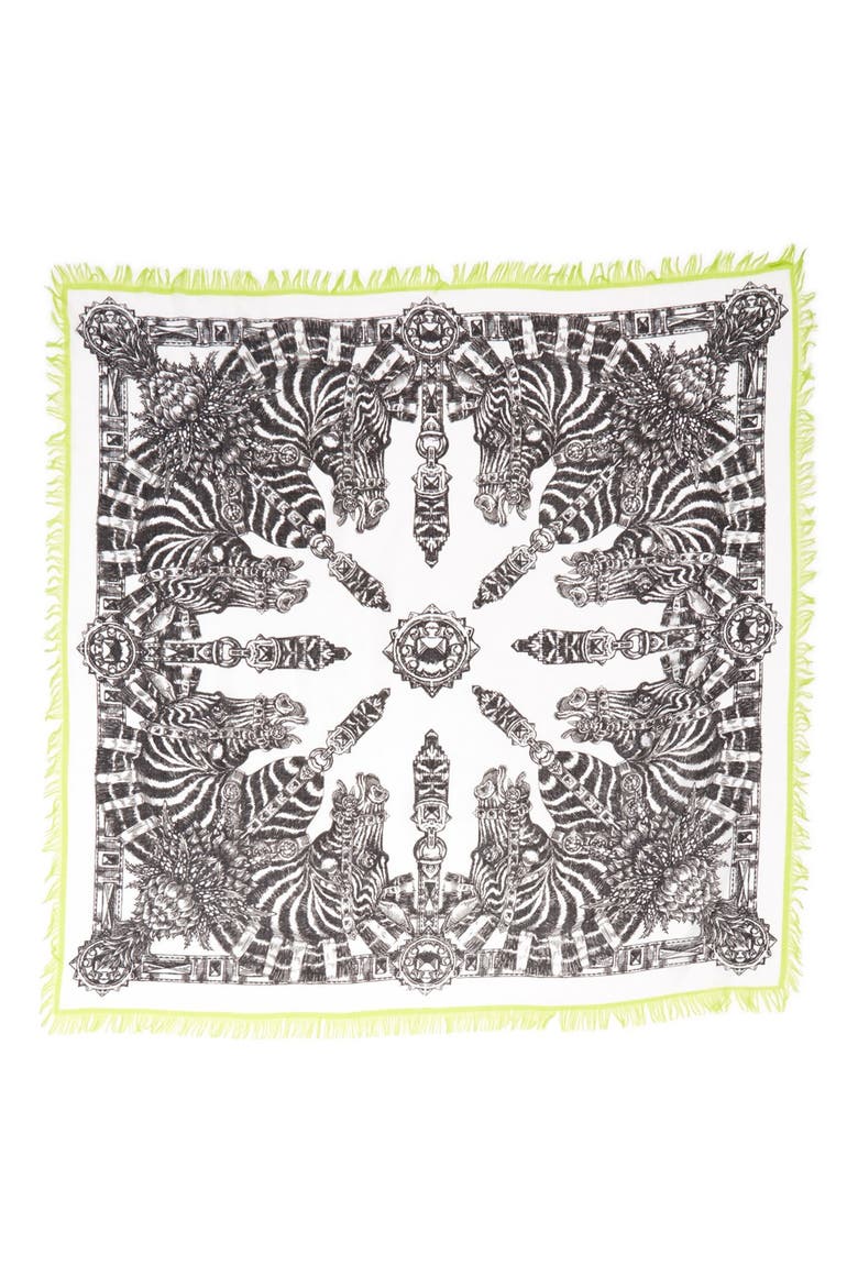 Zebra Stripe Oversized Square Scarf, Alternate, color, BLACK