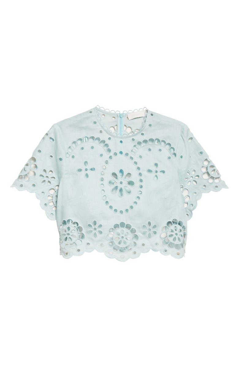 Zimmermann Awaken Embroidered Linen Crop Top, Alternate, color, Mint