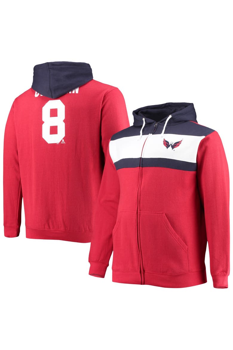Men's Profile Alexander Ovechkin Red Washington Capitals Big & Tall Colorblock Full-Zip Hoodie, Main, color, Red
