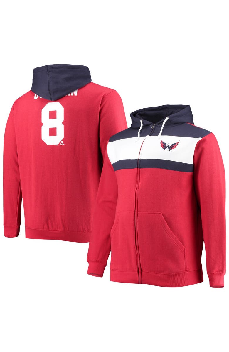 PROFILE Men's Profile Alexander Ovechkin Red Washington Capitals Big & Tall Colorblock Full-Zip Hoodie, Main, color, Red