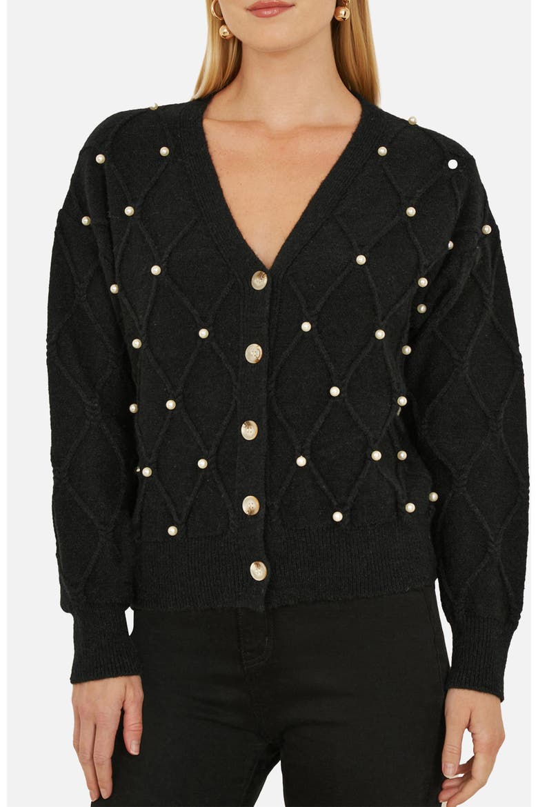 Beaded Cable Knit Cardigan, Alternate, color, Black