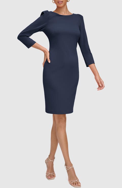 Three-Quarter Sleeve Scuba Crepe Sheath Dress