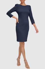 Calvin Klein Three-Quarter Sleeve Scuba Crepe Sheath Dress