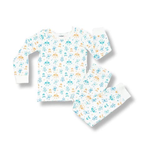 Norani Kids Organic Two-piece Pajama Set In Robots