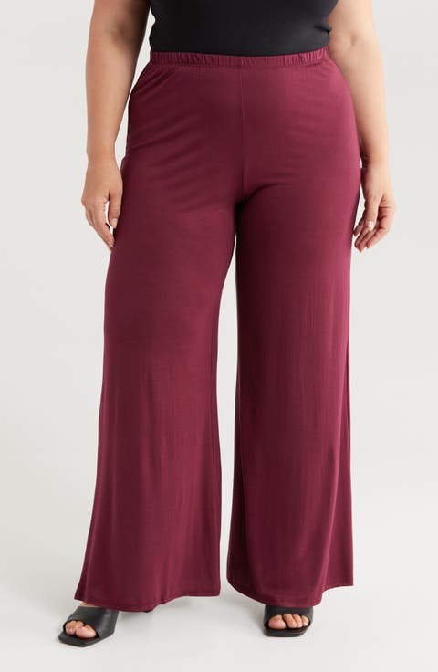 Elastic Waist Stretch Flare Pants (Plus)